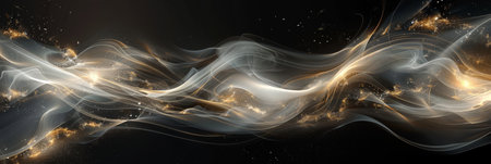 Create a captivating visual effect with a harmonious blend of white and gold, forming elegant abstract wavesの素材