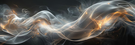 Create a captivating visual effect with a harmonious blend of white and gold, forming elegant abstract wavesの素材