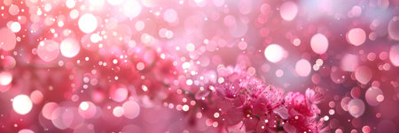 Elegant pink flowers in full bloom, surrounded by dreamy bokeh lights, create a romantically atmospheric sceneの写真素材