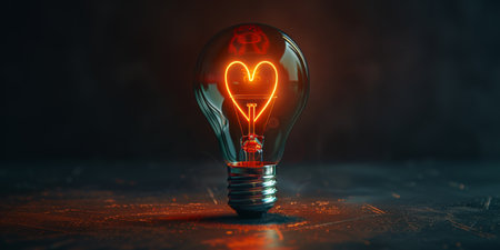 A radiant light bulb featuring a heartshaped filament, a poignant symbol of love, creativity, and...