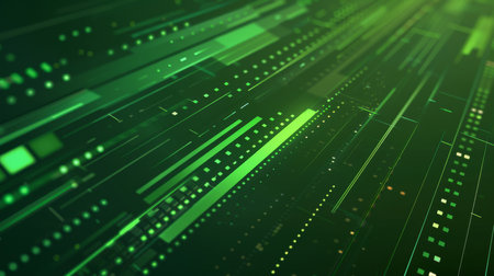 Futuristic green digital tech background with glowing lines, showing innovation and cybernetic...