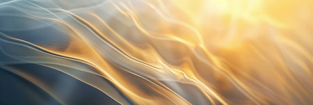 An abstract image features flowing golden and blue light waves, creating a mesmerizing visual effectの写真素材