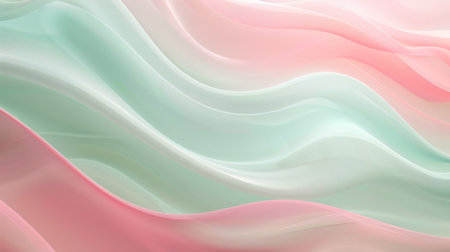 Soft and gentle pastel waves blend in shades of pink and mint green, creating a calming and artistic flowing effectの写真素材