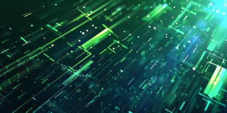Futuristic green digital abstract lines and patterns, representing modern technology and innovation.の写真素材