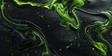 Vibrant green and black abstract digital art with dynamic swirling texture and futuristic aesthetic.