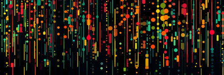 Digital artwork with colorful lines and circles, creating a vibrant composition with contemporary...