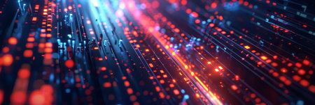 The hightech fiber optic lights in bright blue and red symbolize modern digital connections and...