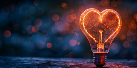 A heartshaped light bulb symbolizes love, creativity, and innovation, creating a romantic and inspiring ambianceの写真素材