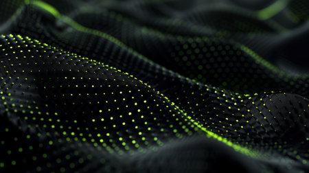 Abstract digital waveform with glowing dots on a dark background illustrating technology and data...