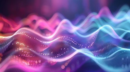 Immerse in surreal abstract waveforms, dynamic lines, vibrant lights, and a palette of colorful hues...