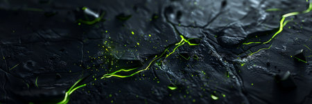 Contemporary abstract art with neon green streaks on dark textured background, creating modern and...