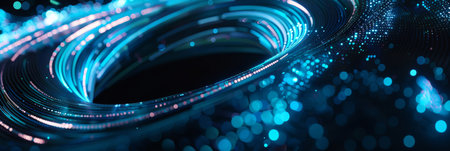 A futuristic vortex glows with blue particles, emanating mystery and cosmic vibes in an captivating art pieceの写真素材