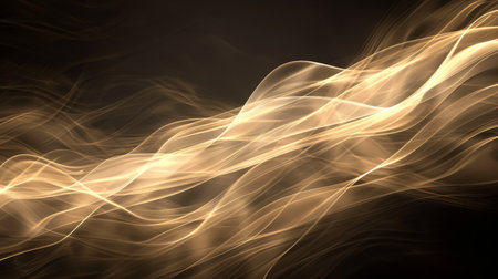 Abstract waves of golden light flow gracefully on a dark backdrop, creating a dynamic and elegant...