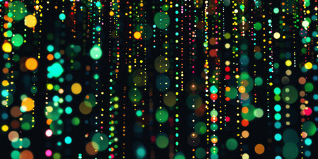 Bright multicolored bokeh lights forming an abstract background, perfect for art, tech, and festive...