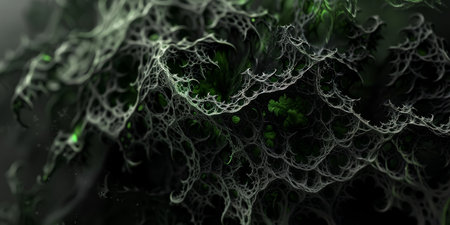 A detailed and abstract organic texture with green and black elements, portraying a unique and...
