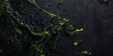 Dynamic dark abstract art with vivid green and black swirls, splashes, modern style, creating...