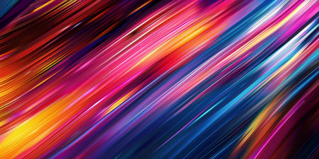 Dynamic abstract background with vibrant, colorful streaks and motion lines in a contemporary style.の写真素材