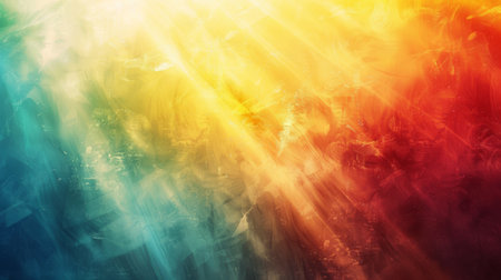 A vibrant abstract background featuring light beams in a textured gradient of red, orange, yellow,...