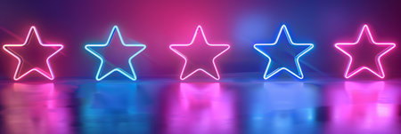 Vibrant and colorful neon stars featuring a reflective surface, which create a modern and stylish ambianceの素材
