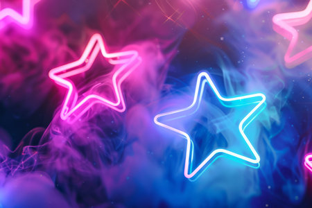 An absolutely captivating and mesmerizing display of neon stars brilliantly glowing amidst enchanting colorful smokeの素材