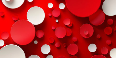 Vibrant red and white circles combined creatively to form an engaging and lively modern design aestheticの素材