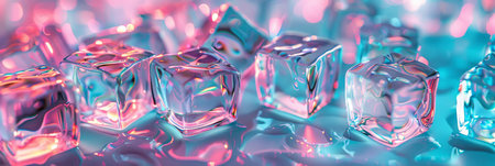 Beautifully illuminated ice cubes glowing in vibrant colors, making them perfect for all summer drinks delightsの素材
