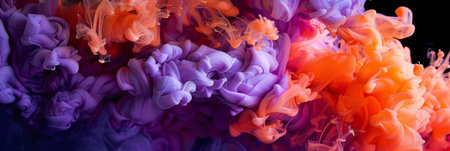 The dynamic blend of vibrantly purple and orange ink creates a truly stunning visual effect when mixed in waterの素材