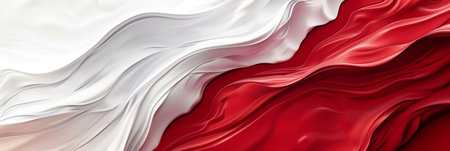 This is a stylized and artistic representation of the Polish flag featuring flowing red and white fabricの素材