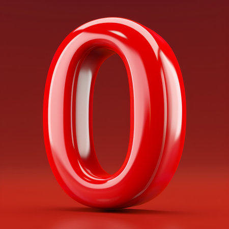 A stunning 3D rendering of a glossy red number zero, ideal for digital design. Its vibrant colors make it eyecatching, perfect for attentiongrabbing graphics and various creative projectsの素材