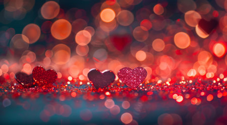 The sparkling hearts and beautiful bokeh lights create a stunning, dreamy, and incredibly romantic atmosphereの素材