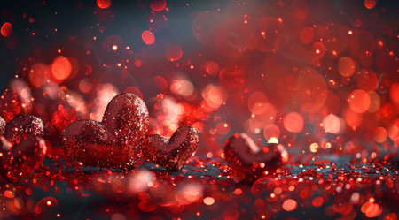 These shimmering heart shapes with a dazzling bokeh effect are ideal for romantic themes and settingsの素材