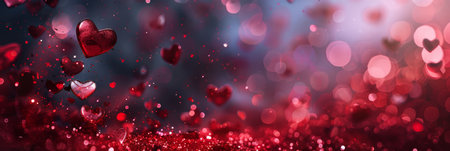 A beautifully vibrant display of numerous bright red hearts on a soft bokeh backdrop, ideal for lovethemed projectsの素材