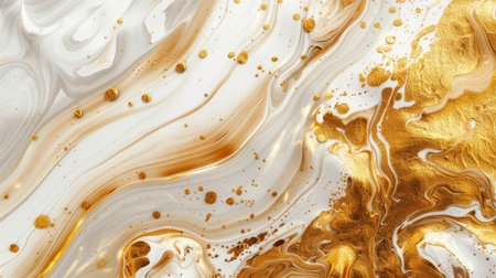 This stunning abstract art features exquisite gold and white swirls with elegant textures that captivateの素材
