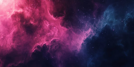 A vibrant and breathtaking nebula that showcases swirling pink and blue cosmic clouds set against deep spaceの素材