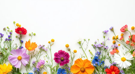 A stunning and beautiful array filled with colorful wildflowers elegantly creates a charming and enchanting border, making it the perfect choice for naturethemed designs and delightful invitationsの素材