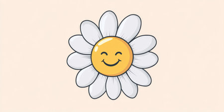A cheerful daisy adorned with a smiling sun, making it perfect for conveying a sense of joy and positivityの素材