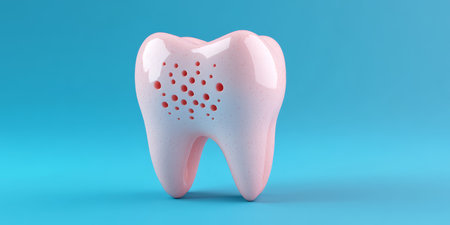 A detailed 3D model showcasing a decayed, unhealthy tooth with visible plaque, highlighting dental health issuesの素材