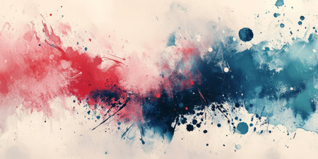 This vibrant abstract artwork features stunning red and blue splashes, perfect for various backgrounds or projects. It offers ample space for text without overwhelming the visual appealの素材