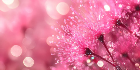 This stunning closeup of beautiful pink flowers is enhanced beautifully by sparkling bokeh lights in the backgroundの素材