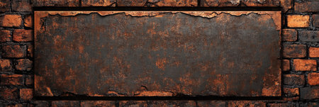 A textured background featuring rustic bricks and a worn metal panel, ideal for eyecatching visuals or text. Perfect for various creative projects, enhancing their appeal and effectivenessの素材