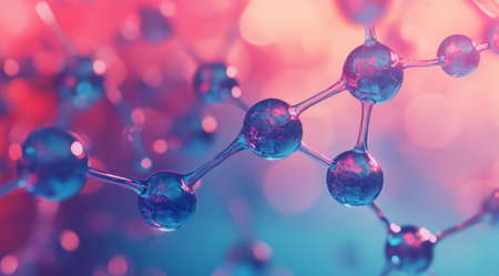 This image clearly depicts a detailed molecular structure of a singular amino acid, effectively highlighting its minimalist lines, unique shapes, and beautiful, vibrant colors that attract attentionの素材