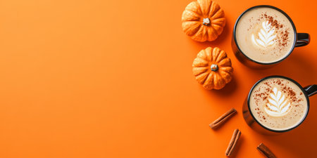 Indulge in the delightful warmth of autumn by savoring a delicious pumpkin spice latte, which is perfect for those cozy evenings and festive gatherings with friends and family during this seasonの素材