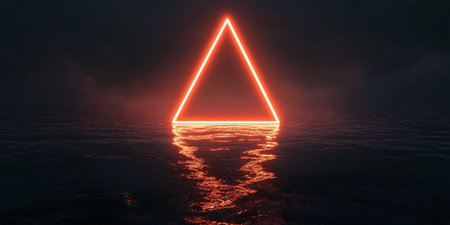 This stunning 3D image features a glowing triangular corridor against a dark, techinspired backdrop, evoking futuristic themes and captivating the viewers imagination and curiosityの素材