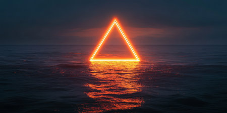 An abstract visual of a complex triangular corridor in a dark, illuminated digital landscape, blending technology with mesmerizing geometric aesthetics that captivate the viewers imaginationの素材