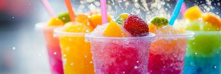 Indulge in bright and refreshing summer slushies that come in vibrant colors, perfect for those hot summer daysの素材