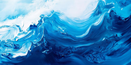 An abstract illustration of ocean waves, showcasing textured layers of blue and white oil paint strokes. It beautifully evokes the serene and captivating essence of the sea in all its gloryの素材