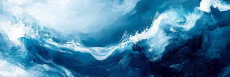 An abstract representation of ocean waves, featuring textured blue and white oil paint strokes that evoke the serene beauty of the seaの素材