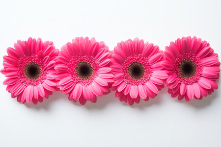 Charming pink gerbera daisies are showcasing their vibrant and colorful blooms against a clean and simple background, making them ideal for a variety of floral arrangements and naturethemed designsの素材