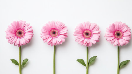 A breathtaking and stunning display showcases vibrant, blooming pink gerbera daisies set against a clean and simple backdrop, beautifully capturing the essence of natures exquisite beautyの素材