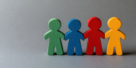 The colorful figures symbolize unity, diversity, and teamwork, capturing the spirit of collaboration, friendship, and community engagement that brings people together meaningfullyの素材